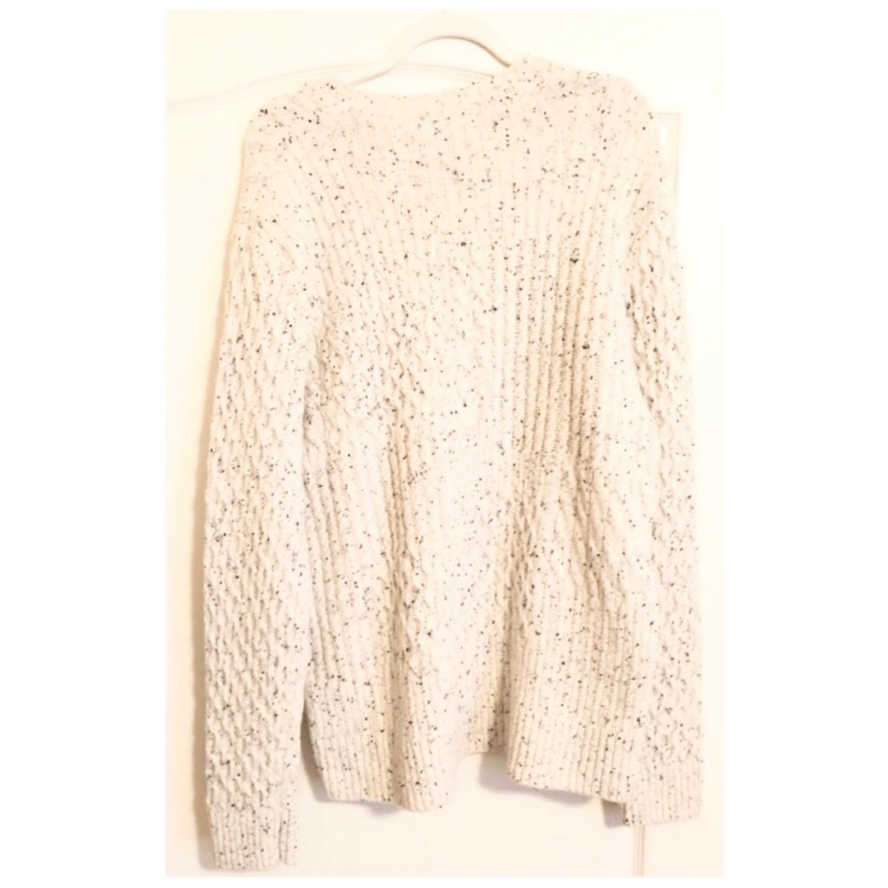 VINCE Cable Knit Speckled Crewneck Sweater Marled Ivory Wool Blend Fisherman - Picture 6 of 9